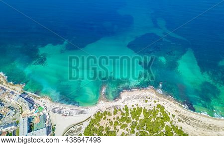 Beautiful Coast Beach Drone Landscape Panorama Can Picafort Mallorca Spain.