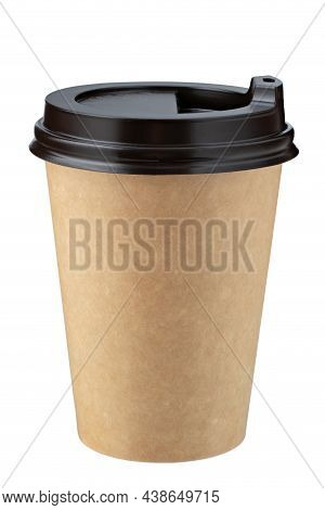Coffee To Go In A Disposable Cup On Isolated A White Background.  Empty Pick Up Kraft Coffee Cup. Te