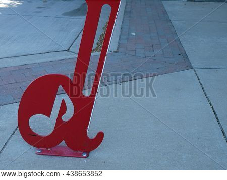 Musical Note Crosswalks And More In Denton, Texas Downtown Area. North Texas University Has An Excel