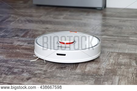Tallinn, Estonia - October 10, 2021: Xiomi S7 Roborock Vacuum Cleaner Performs Automatic Cleaning Of