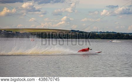 Sport. Motor Boat Races. Speed, Water Sports. Competition On The Water On A Sunny Day