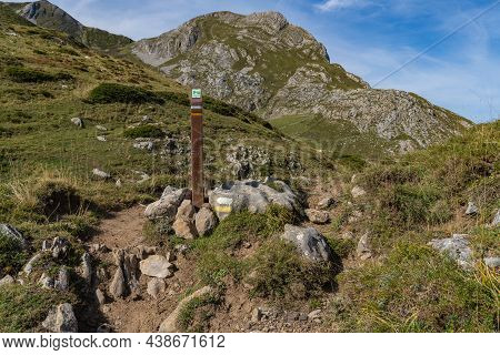 Indicator Sign In The Somiedo Natural Park In Asturias, Spain