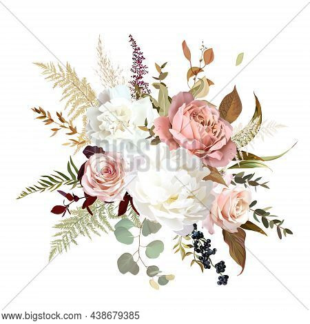 Trendy Dried Leaves, Blush Pink Rose, White Peony And Carnation, Astilbe, Pampas Grass