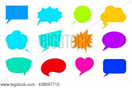Speech Bubble Cheerful Chat Sign Colorful Flat Set. Creative Symbol Dialogue User Thinking. Promotio