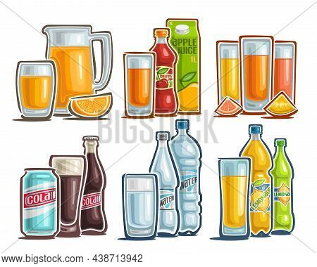 Vector Drinks Set, Lot Collection Of Cut Out Illustrations Orange Juice, Natural Drink In Carton Pac