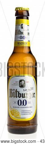 Groningen, Netherlands - October 31, 2021: Bottle Of German Non-alcoholic Bitburger Lemon Beer Isola