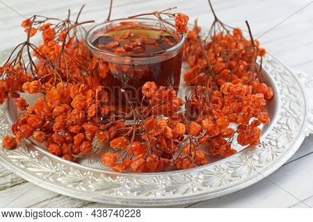 Medicinal Tea Made From Red Viburnum Berries.the Berries Contain Useful Vitamins And Trace Elements.