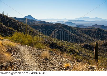 Heading Down The Hugh Norris Trail While Morning Fog Burns Off The Nearby Mountains In Arizona's Sag