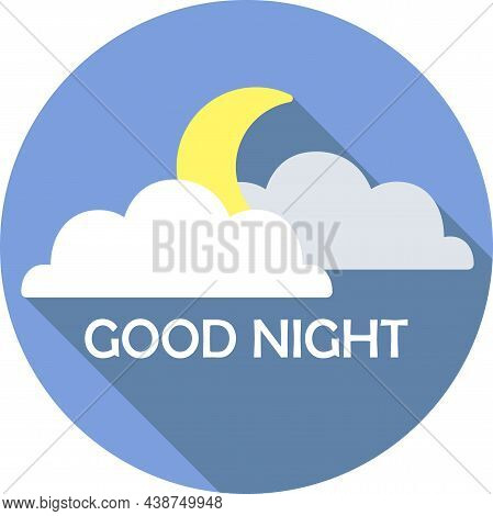 Moonscape, Moon In The Clouds, Good Night, Flat Icon With A Long Shadow