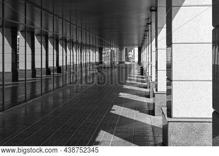 Long Passage With Columns. Office Building At Ovchinnikovskaya Embankment, Zamoskvorechye, Moscow, R