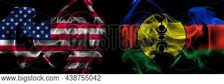 United States Of America Vs France, French, Flnks Smoke Flags Placed Side By Side