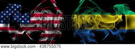 United States Of America Vs Gabon, Gabonese, Gabonian Smoke Flags Placed Side By Side