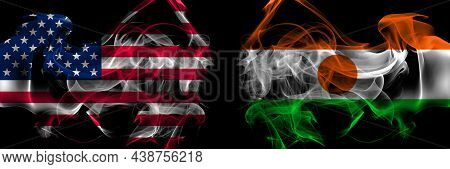 United States Of America Vs Niger, Nigerien Smoke Flags Placed Side By Side