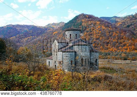 Karachay-cherkessia, Arkhyz, Russia, Autumn 2021. View Of The Middle Zelenchuk Temple Of The 10-13th