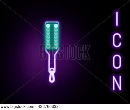 Glowing Neon Line Spanking Paddle Icon Isolated On Black Background. Fetish Accessory. Sex Toy For A
