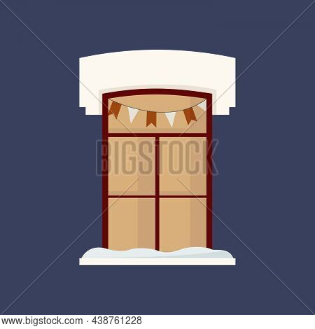 Holiday Arch Window With Garland. Minimalism Style