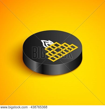 Isometric Line Yagna Icon Isolated On Yellow Background. Black Circle Button. Vector