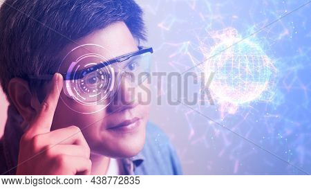 The Metaverse Universe, Man Wearing Augmented Reality On Virtual Screen Future Technology, The Real 