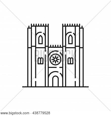 Church With Tower Isolated Religion Building Icon. Vector Catholic Church In Portugal Facade With St