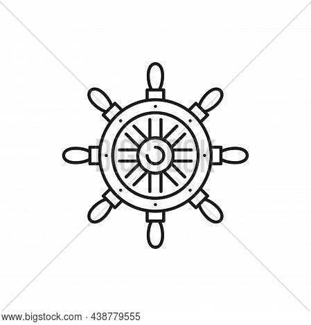 Boat Control Rudder Isolated Steering Wheel Thin Line Icon. Vector Marine Navigation Equipment, Vess