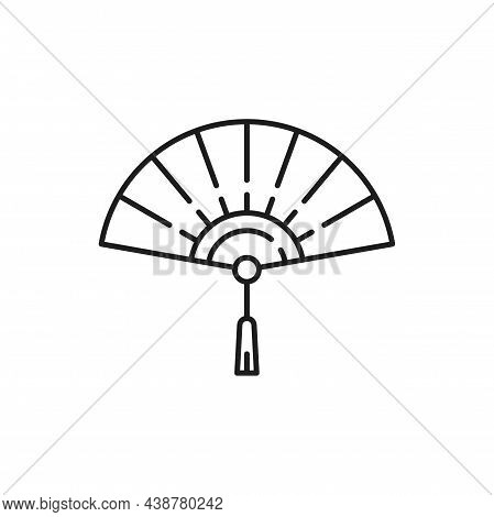 Chinese Fan Isolated Handheld Tessen Souvenir Thin Line Icon. Vector Weaponized Japan Warfare Fan. F