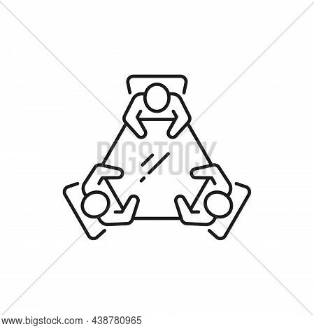 Discussion And Brainstorm, People Sitting At Round Table On Chairs Isolated Thin Line Icon. Vector B