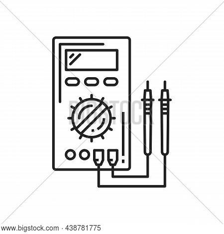 Digital Voltmeter Multimeter Isolated Thin Line Icon. Vector Instrument Measuring Electrical Potenti