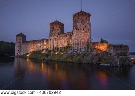The Ancient Fortress Of Olavinlinna Close-up In July Twilight. Savonlina, Finland