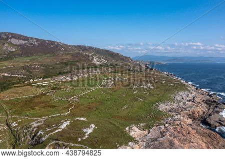 Aerial View Of The Coastal Single Track Road Between Meenacross And Crohy Head South Of Dungloe, Cou