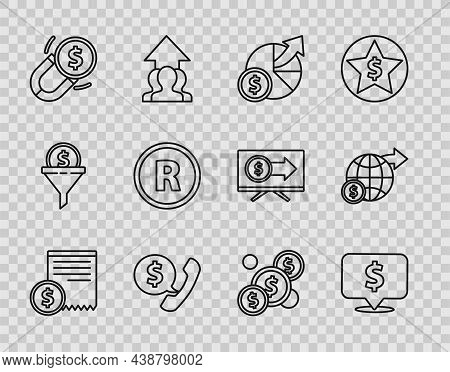 Set Line Paper Check And Financial Check, Speech Bubble With Dollar, Money Diagram Graph, Telephone 