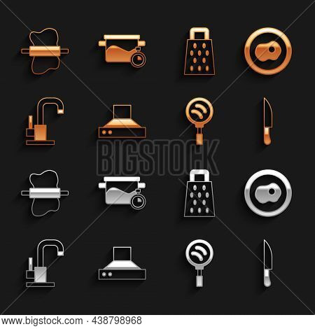 Set Kitchen Extractor Fan, Scrambled Eggs, Knife, Frying Pan, Water Tap, Grater, Rolling Pin On Doug