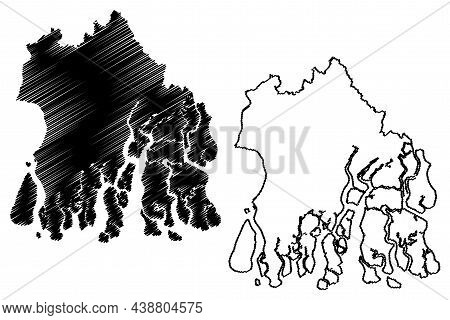 South 24 Parganas District (west Bengal State, Republic Of India) Map Vector Illustration, Scribble 