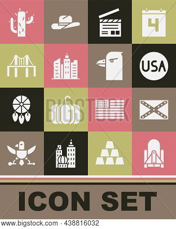 Set Rocket Launch From The Spaceport, Flag Confederate, Usa Label, Movie Clapper, City Landscape, Go