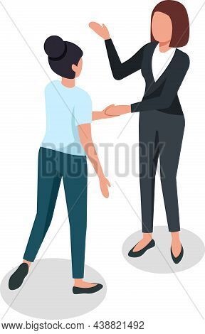 Businesswomen Comminicate And Deal, Business Characters Isolated. Vector Office Woman Cartoon, Busin