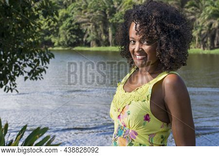 Beautiful Model Wearing Yellow Dress.