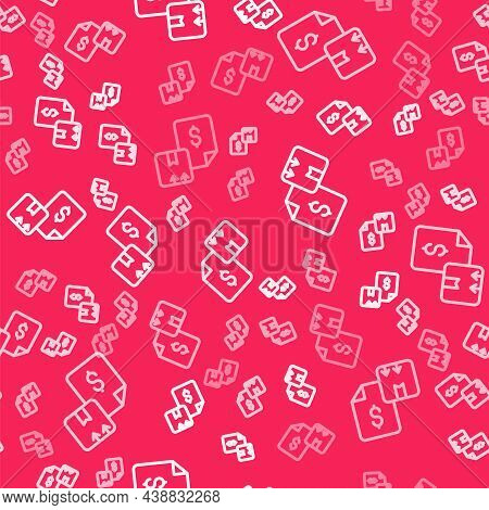 White Line Waybill Icon Isolated Seamless Pattern On Red Background. Vector