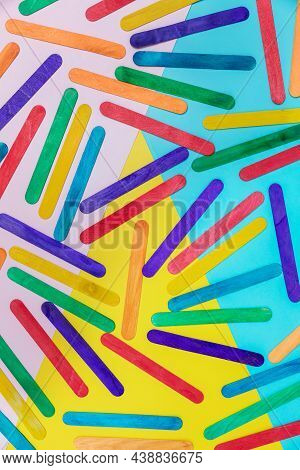 Colorful Wooden Sticks On Color Background. Colorful Ice Cream Stick , Ice Cream Stick Art. Wooden P
