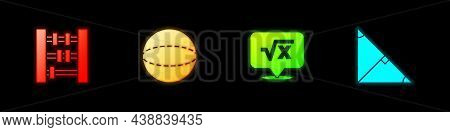 Set Abacus, Geometric Figure Sphere, Square Root Of X Glyph And Angle Bisector Triangle Icon. Vector