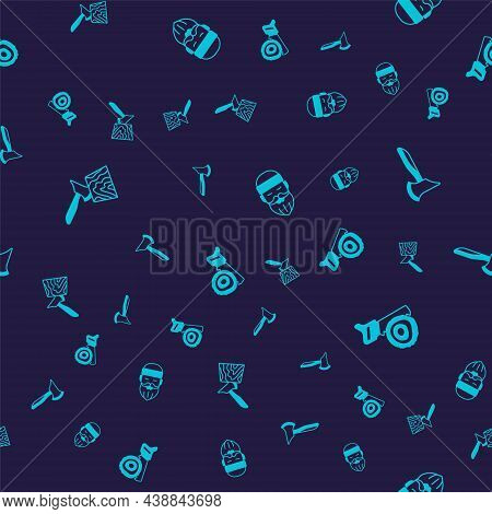 Set Wooden Axe In Stump, Lumberjack And Hand Saw And Log On Seamless Pattern. Vector