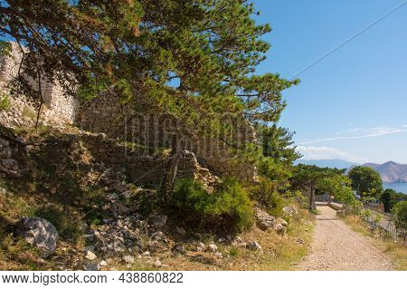 The Ruins Of The Medieval Baska Citadel, Kastel Baska, Overlooking The South Krk Island Town Of Bask