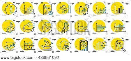 Charts And Diagrams Line Icons. Report, 3d Chart, Block Diagram And Dot Plot Graph Linear Icons. Tre