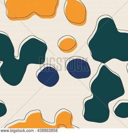 Seamless Abstract Organic Blog Shapes In Various Colors With Offset Outline Surface Pattern Design F