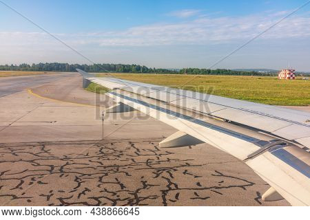 View From The Airplane Window During Taking Off On A Clear Summer Morning. Svx, Yekaterinburg, Russi