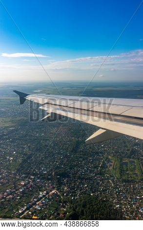 View From The Airplane Window During Taking Off On A Clear Summer Morning. Svx, Yekaterinburg, Russi