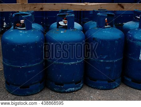 Butane Gas Cylinder Stored In Safe Protected Open Space On Construction Site