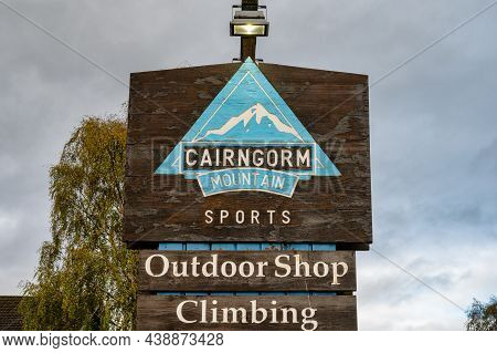 Aviemore, Scotland- Oct 18, 2021: The Sign For Cairngorm Mountain Sports Store In Aviemore