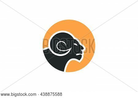 Ram Head Logo Design Concept Template. Circle Flat Design.