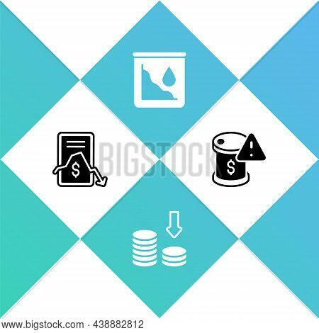 Set Mobile Stock Trading, Dollar Rate Decrease, Drop Crude Oil Price And Icon. Vector