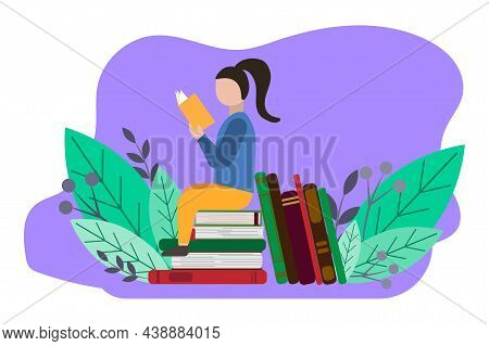 Little Men On Books In Flat Style. Cartoon People Illustration. Character Design. Happy People. Vect