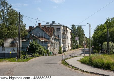 Sortavala, Russia - July 11, 2021: View Of Lenin Street And Railway Railway In Sortavala In The Repu